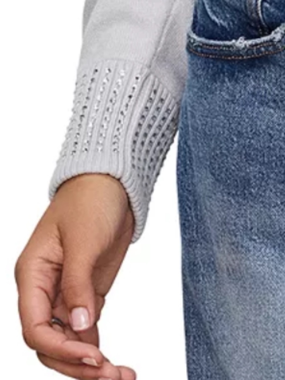 Good American Crystal Crewneck Pullover Sweater Light Gray Women's | Sz M - Picture 9 of 9